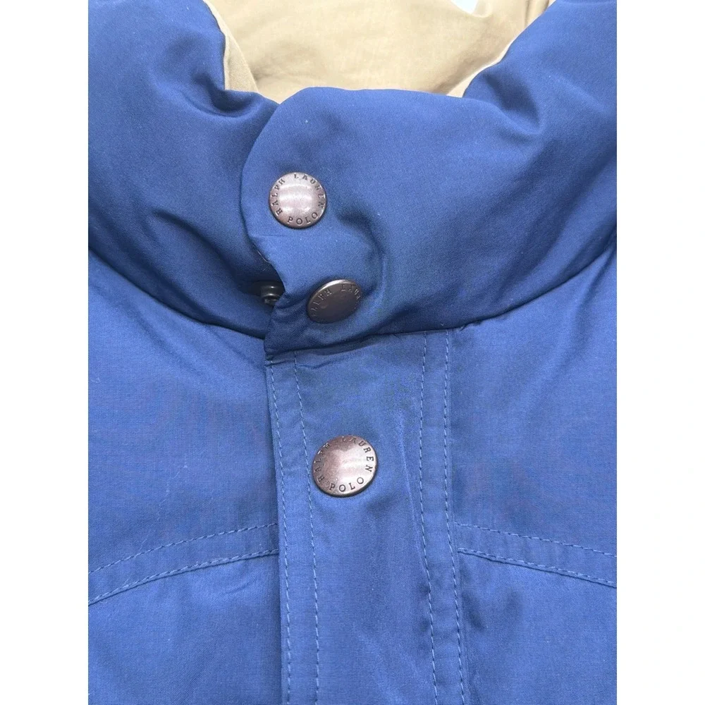 90s Polo Ralph Lauren Reversible Down Puffer Vest Navy Blue Tan Khaki Mens Large